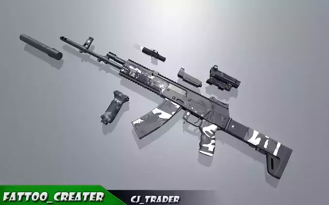 Modern AR Gun Rigged - Weapon Equipment Kit 3d model Low-poly 3D model