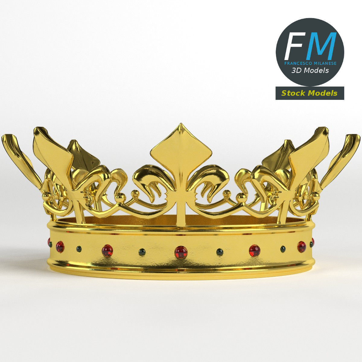 Gold crown with gems 1 3D model_3