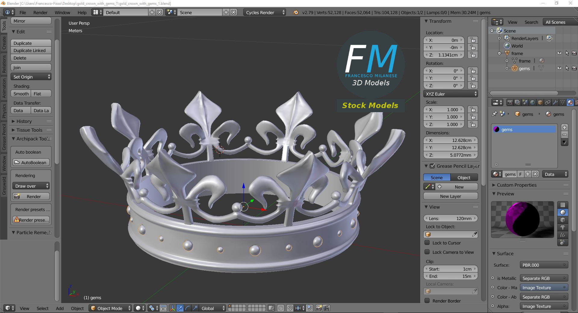 Gold crown with gems 1 3D model_9