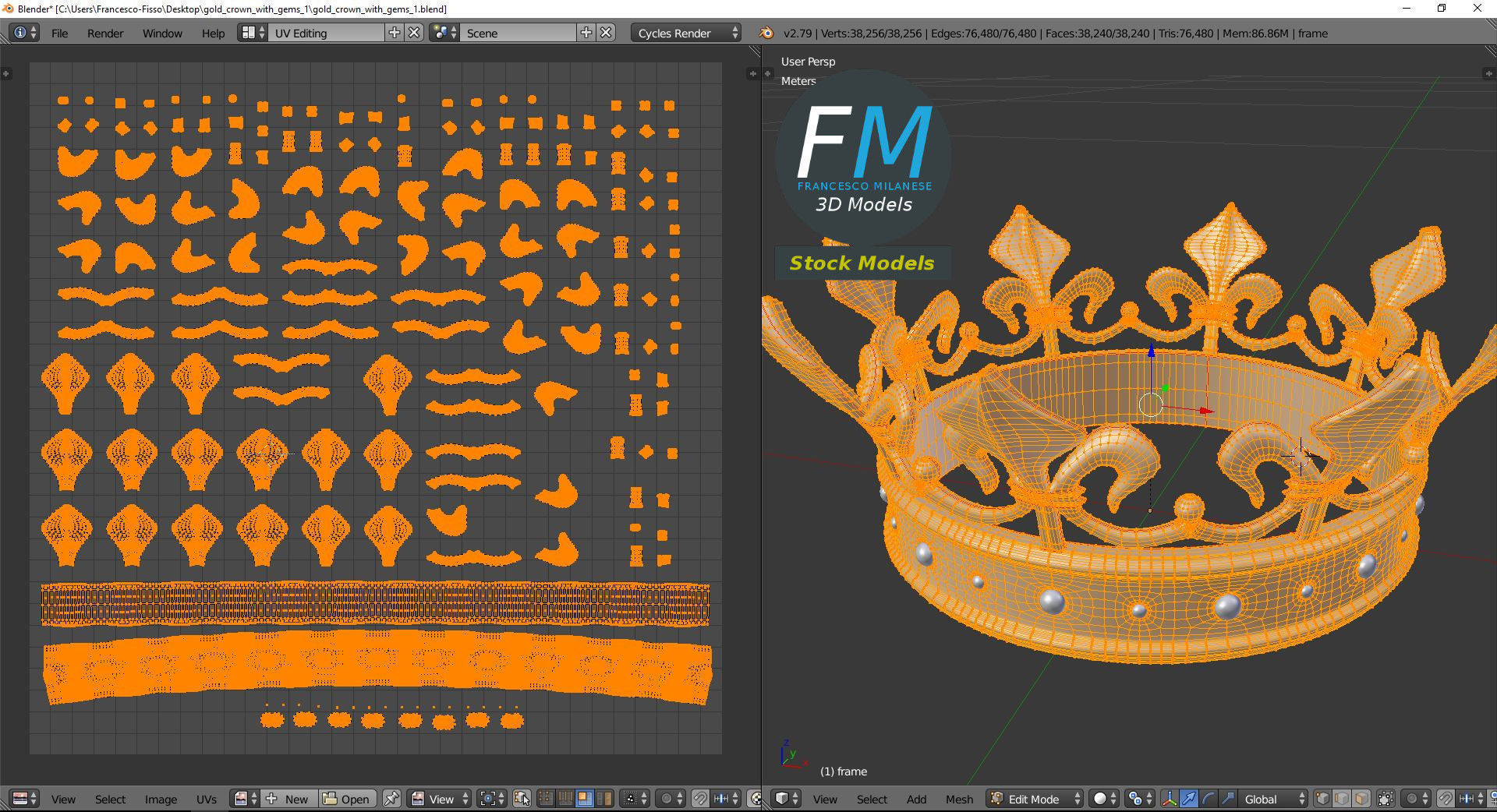 Gold crown with gems 1 3D model_10