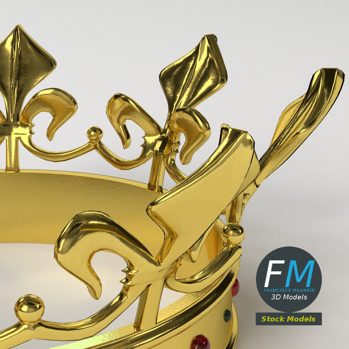 Gold crown with gems 1 3D model_5