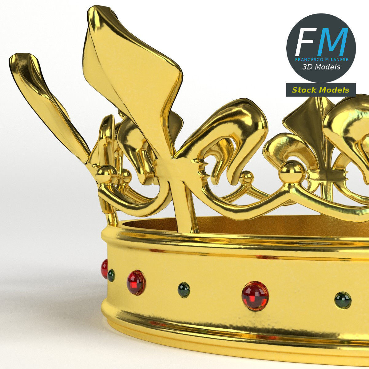 Gold crown with gems 1 3D model_4