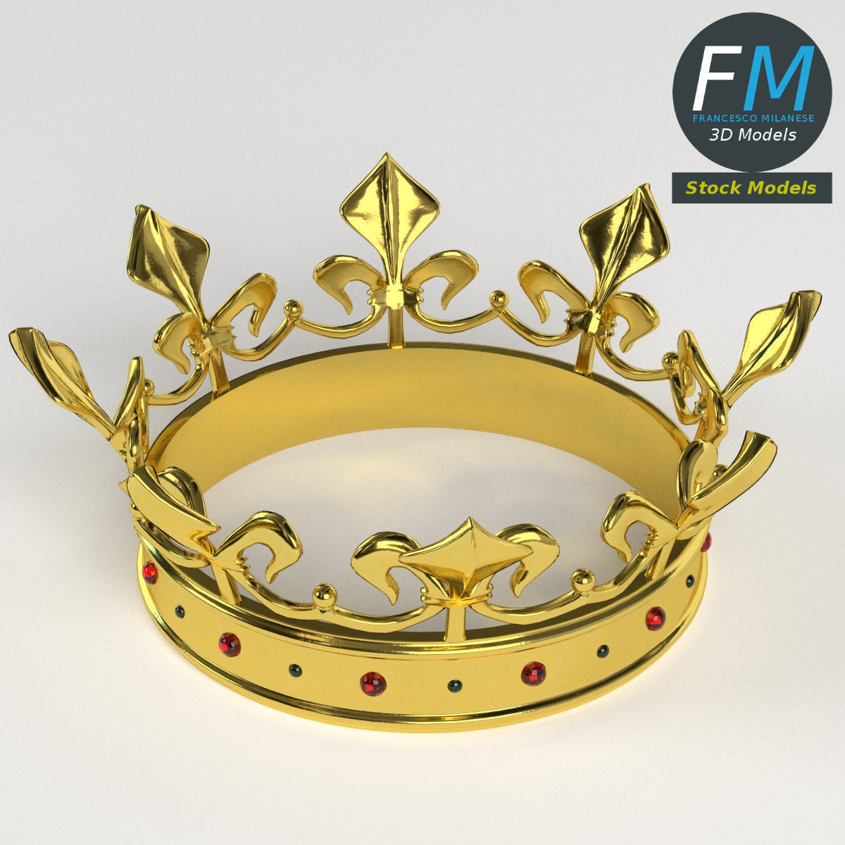 Gold crown with gems 1 3D model_2