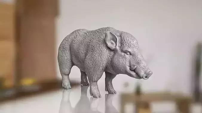 Realistic Wild Boar Statue STL