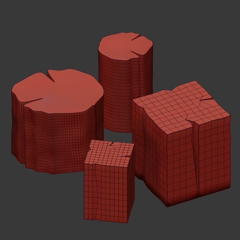 Set of tables from stumps 3D model_3