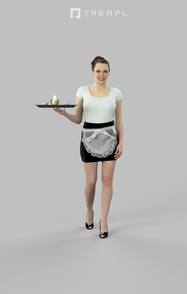 5x WOMAN WAITRESS BARMAN WAITER PERSONNEL BAR CAFETERIA VOL01 3D Model Collection_11
