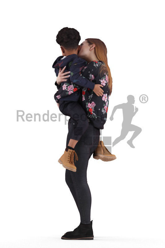 Fabienne and Percy 001 Woman and Child Walking and Smiling Free low-poly 3D model_2