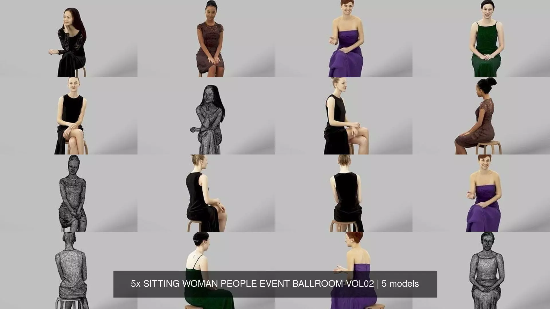 5x SITTING WOMAN PEOPLE EVENT BALLROOM VOL02 3D Model Collection_0