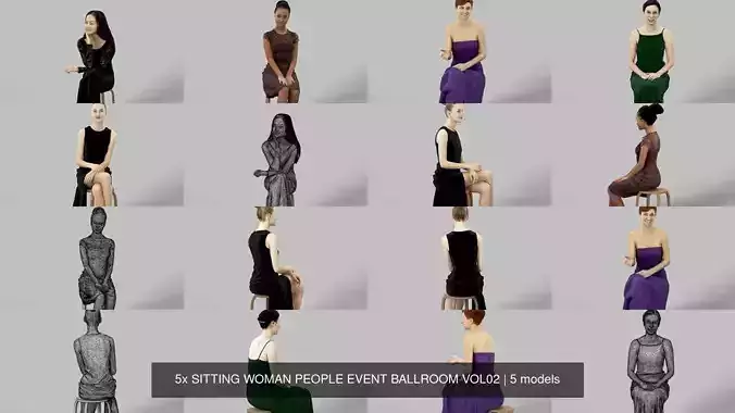 5x SITTING WOMAN PEOPLE EVENT BALLROOM VOL02 3D Model Collection