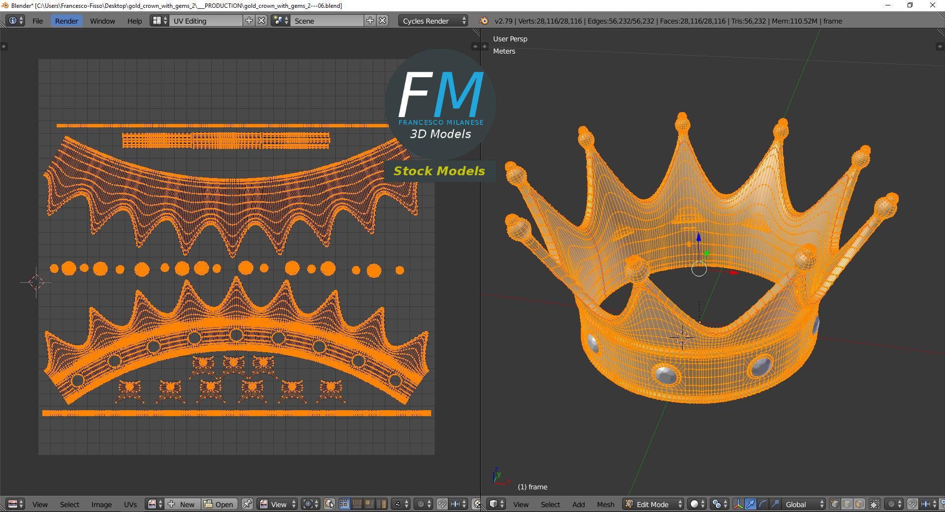 Gold crown with gems 2 3D model_10