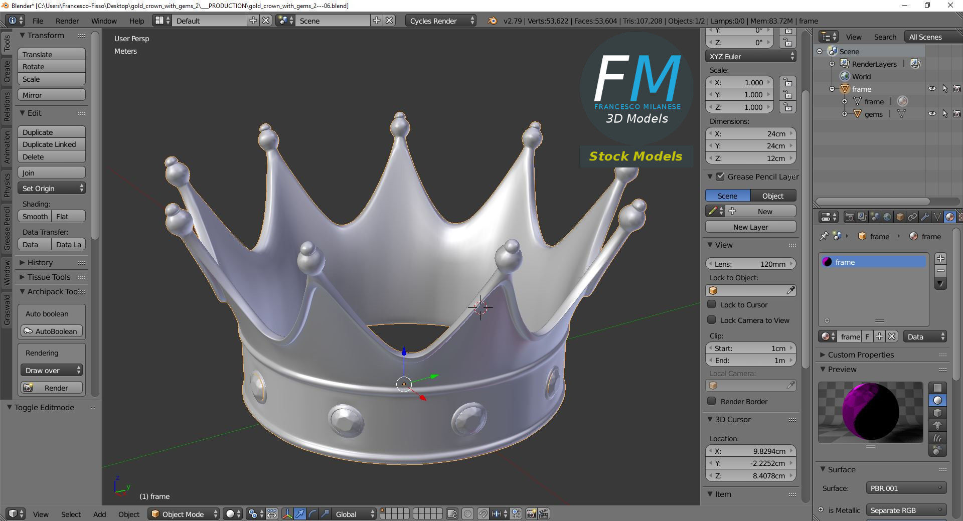 Gold crown with gems 2 3D model_9
