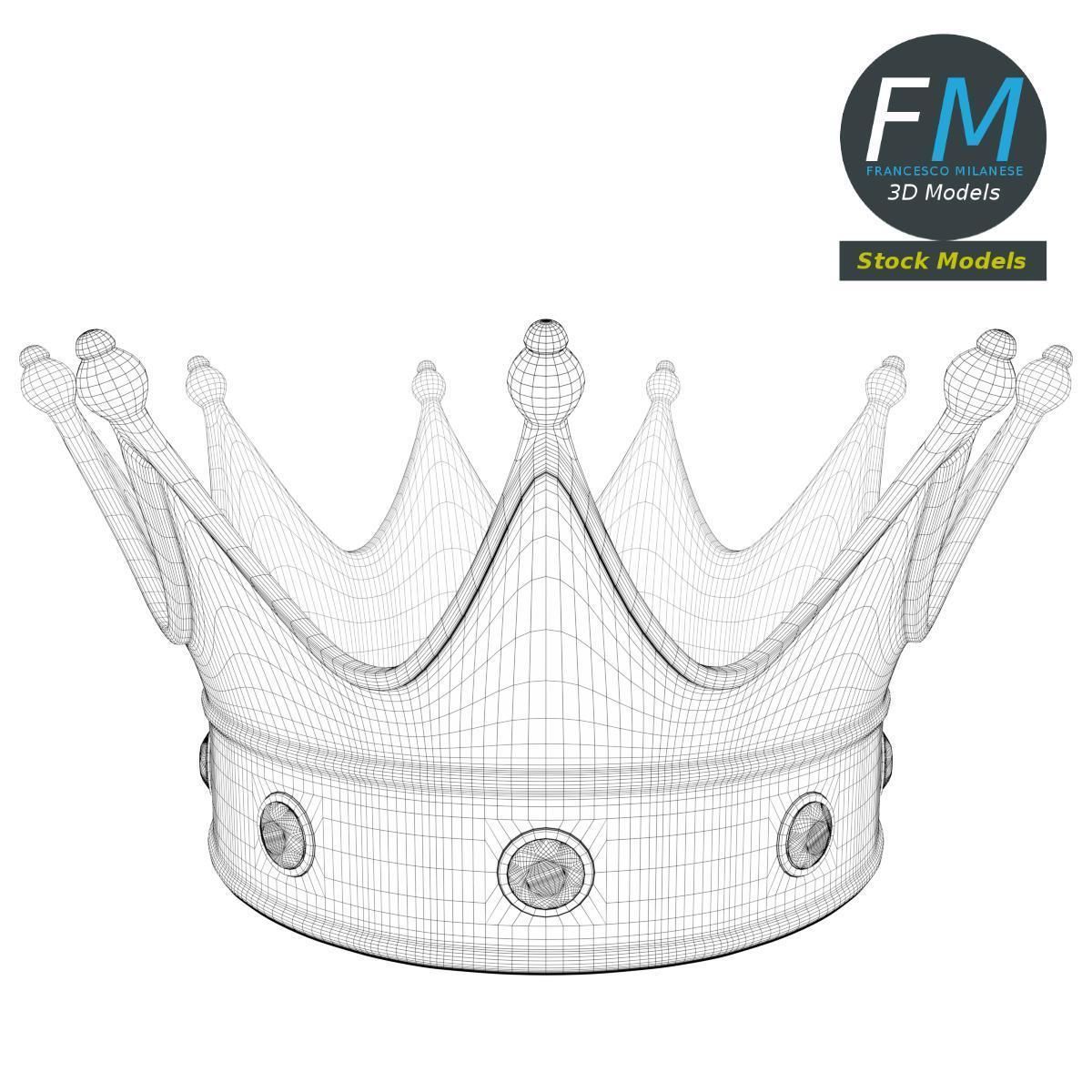 Gold crown with gems 2 3D model_7