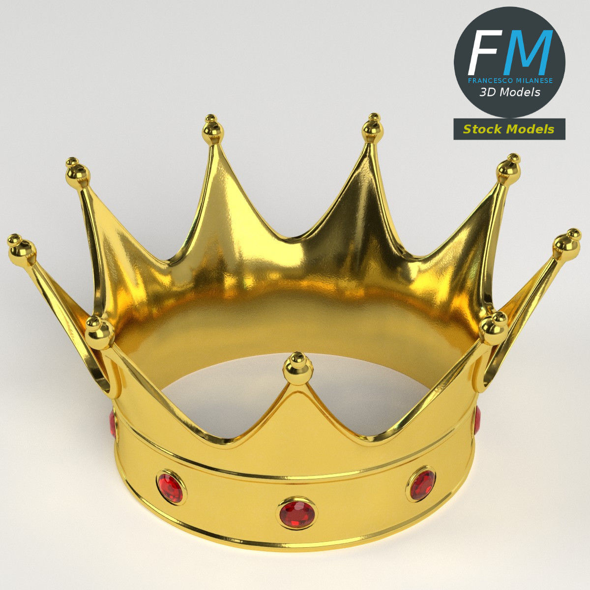 Gold crown with gems 2 3D model_2