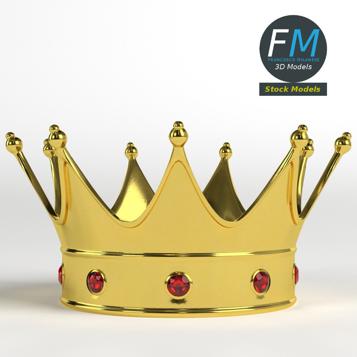 Gold crown with gems 2 3D model_3