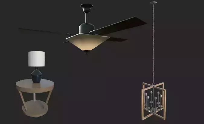 Light Set and Fan Low-poly 3D model