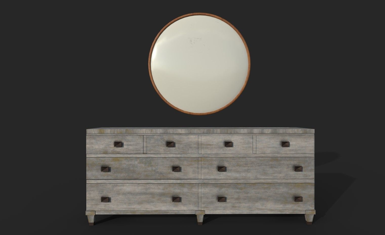 BedRoom Set dresser with oval mirror Low-poly 3D model_4