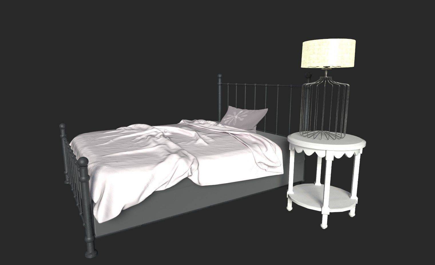 BedRoom Set dresser with oval mirror Low-poly 3D model_2