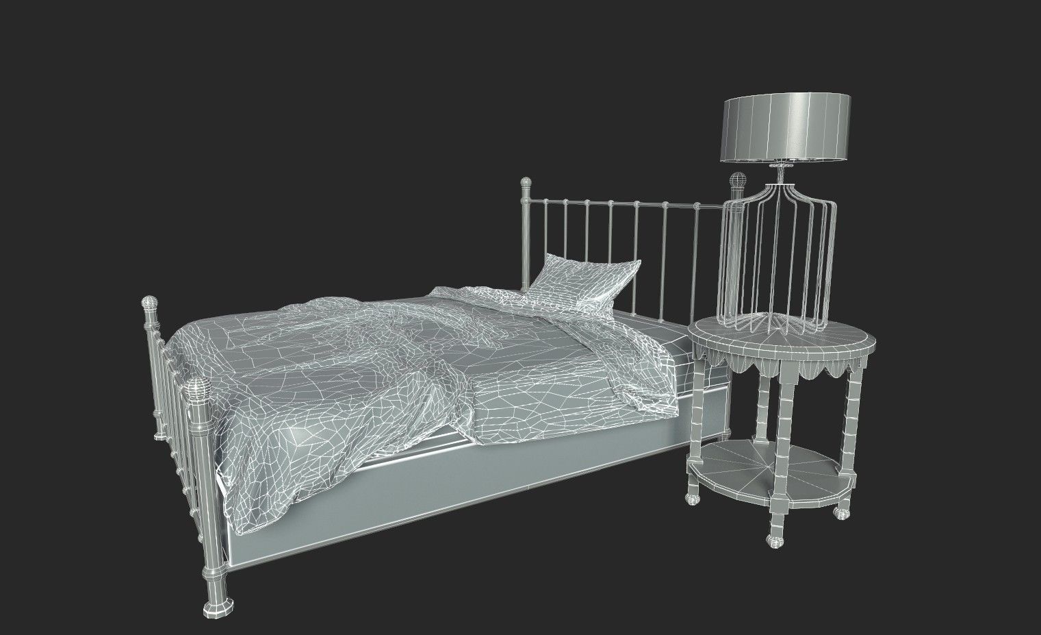 BedRoom Set dresser with oval mirror Low-poly 3D model_1