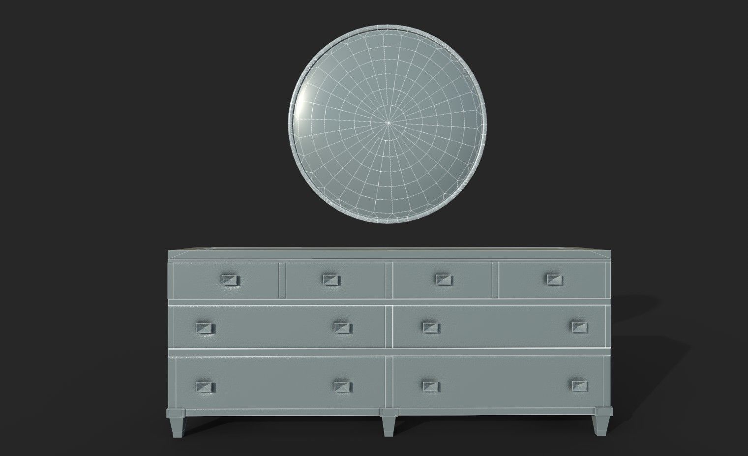 BedRoom Set dresser with oval mirror Low-poly 3D model_3