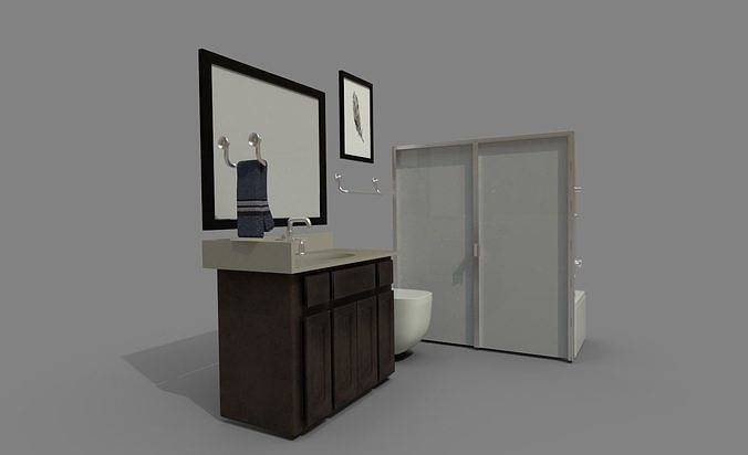 Bathroom Set with toilet and sink Low-poly 3D model