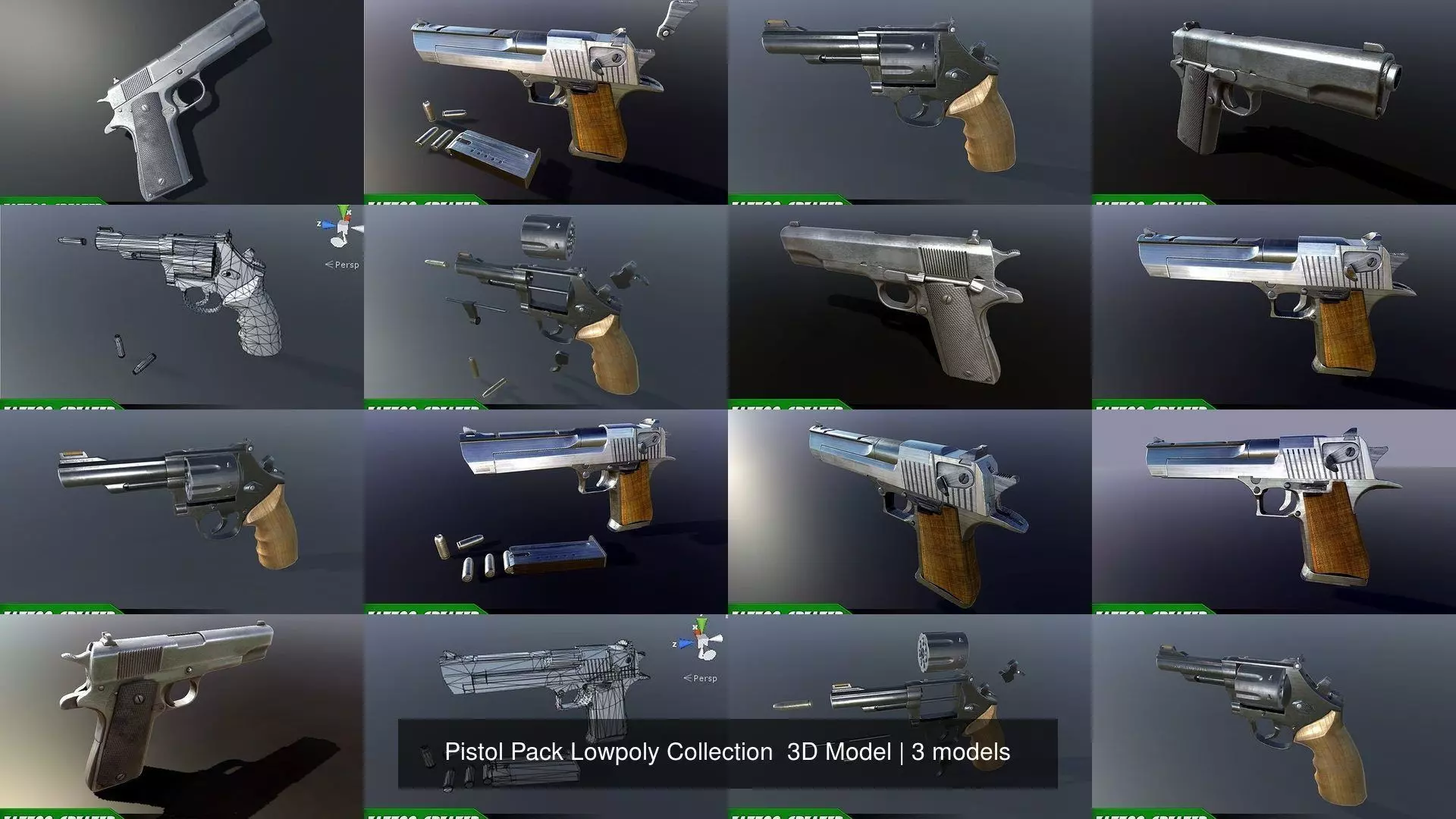 Pistol Pack Lowpoly Collection 3D Model _1