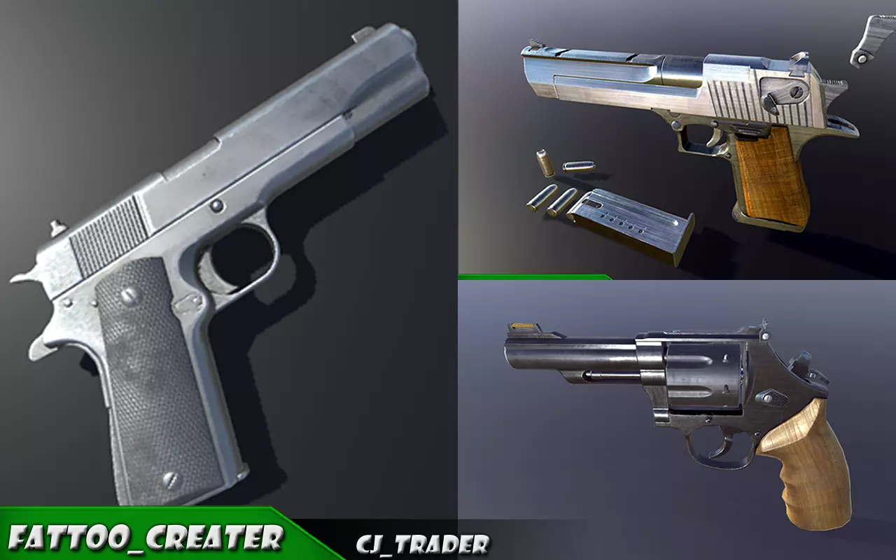 Pistol Pack Lowpoly Collection 3D Model _0