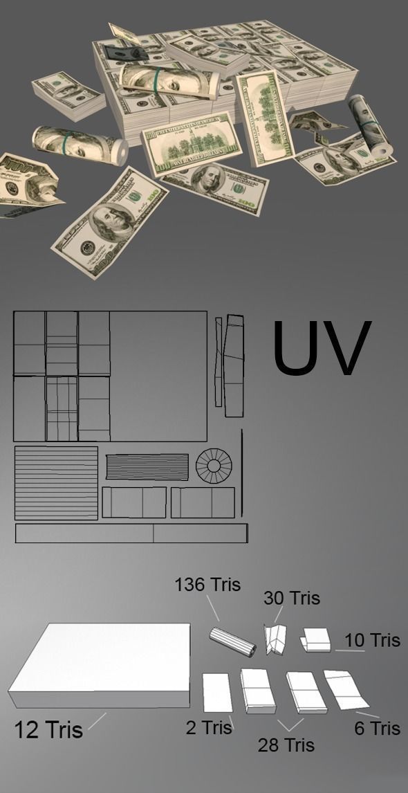 Low poly money pack million dollars for price of 4 dollars Low-poly 3D model_5
