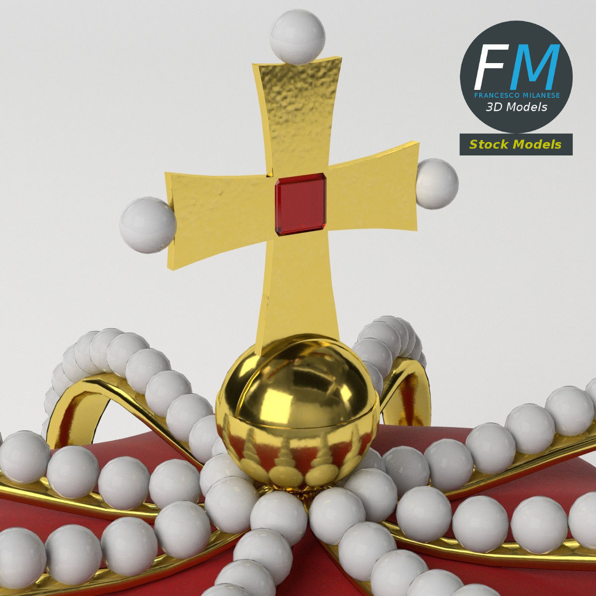 Imperial crown with orb and cross 3D model_5