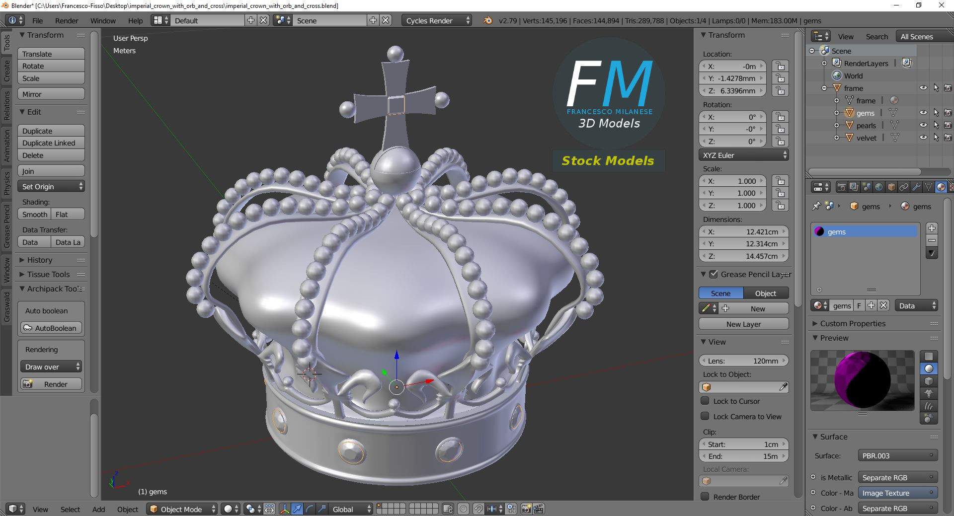 Imperial crown with orb and cross 3D model_9