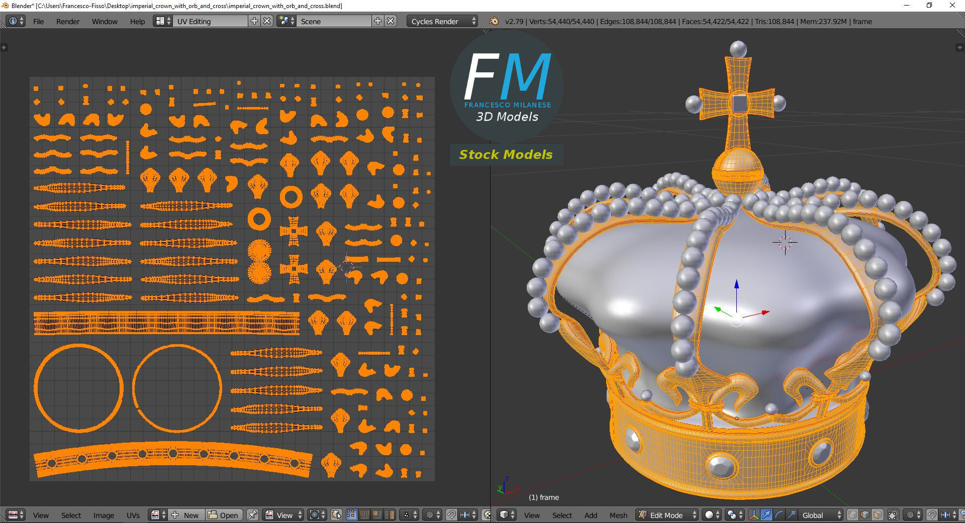 Imperial crown with orb and cross 3D model_10
