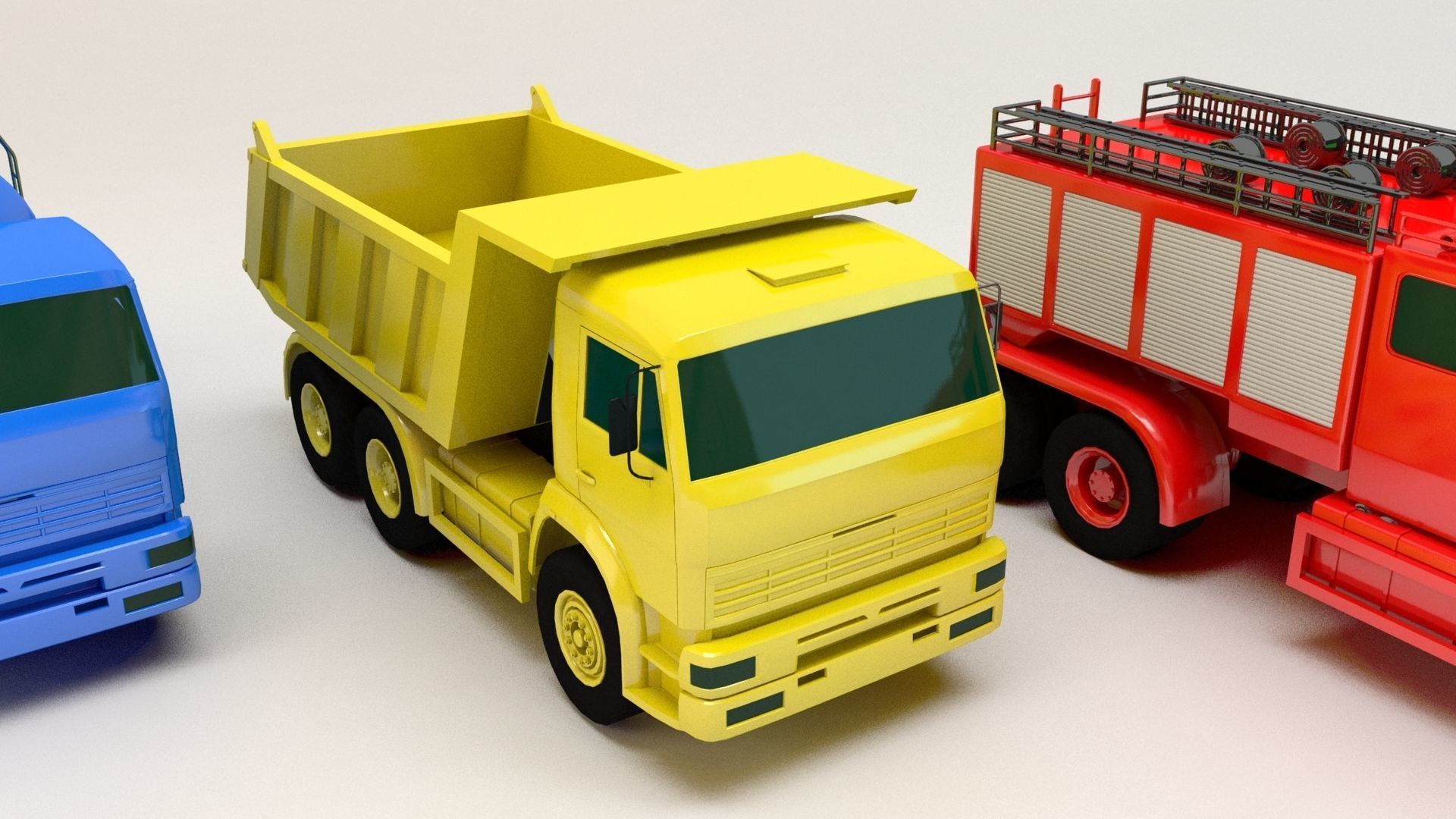 Toy Trucks Set Low-poly 3D model_4