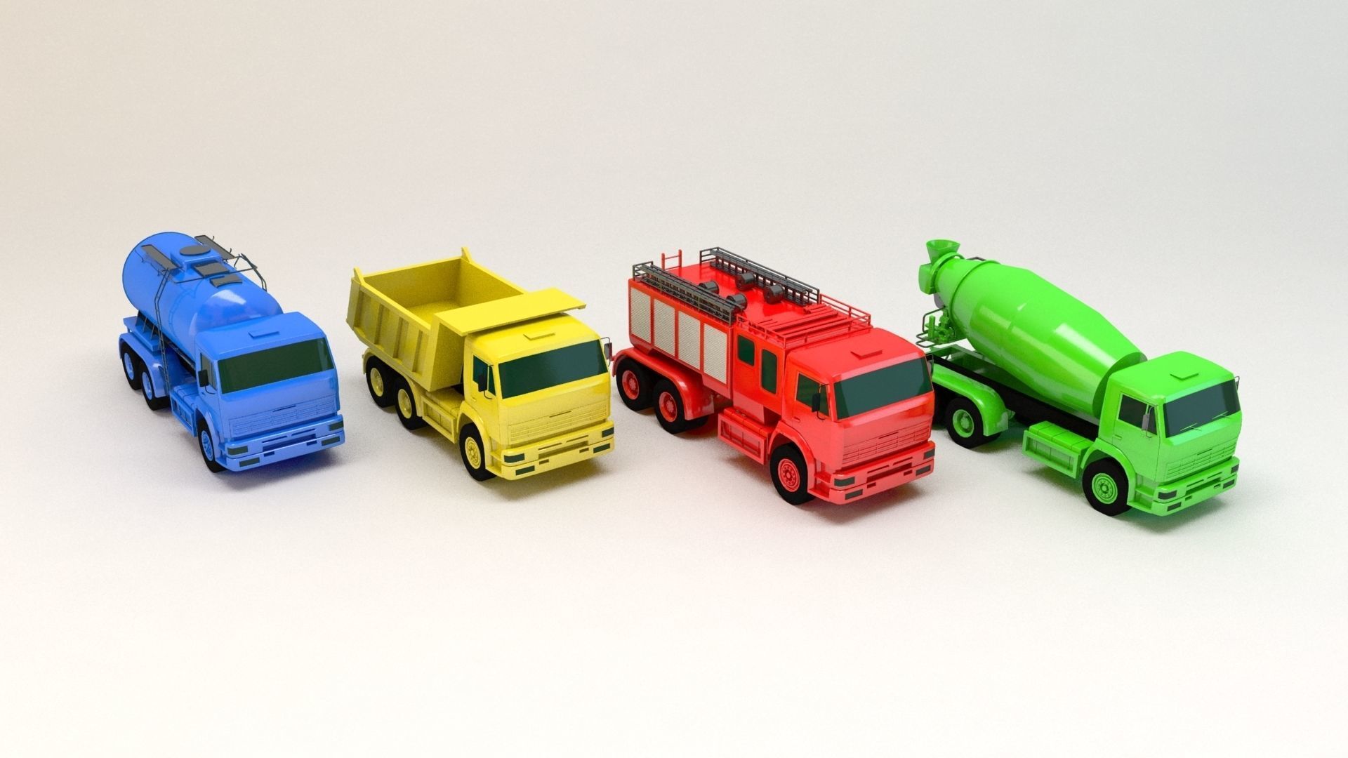 Toy Trucks Set Low-poly 3D model_1