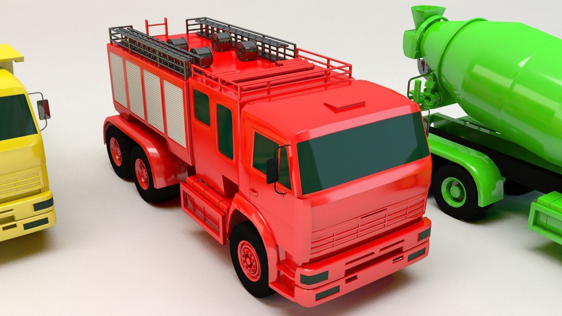 Toy Trucks Set Low-poly 3D model_2