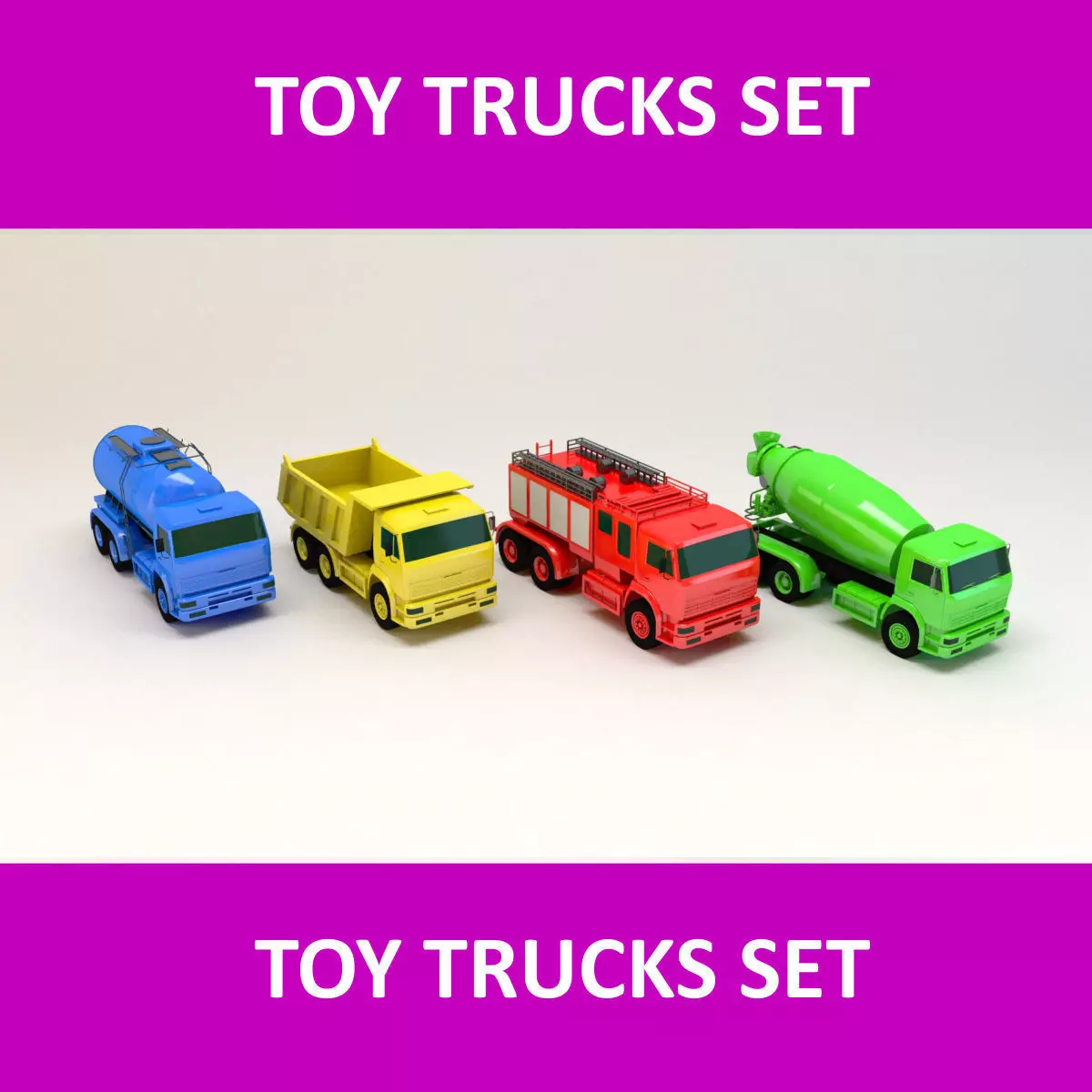 Toy Trucks Set Low-poly 3D model_0