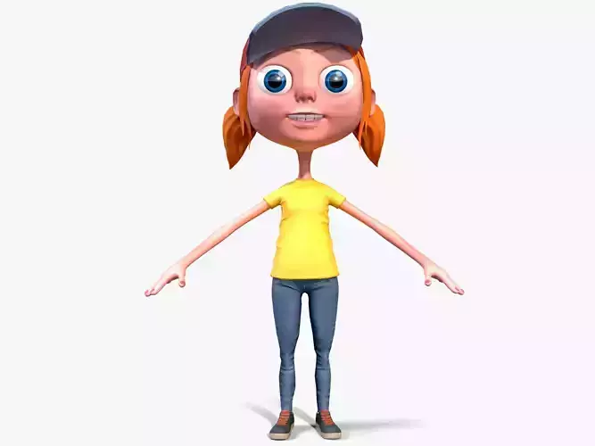 Game ready cartoon girl model Low-poly 3D model