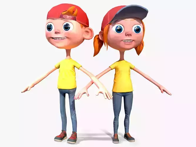 Cartoon Boy and Girl 3D Model Collection