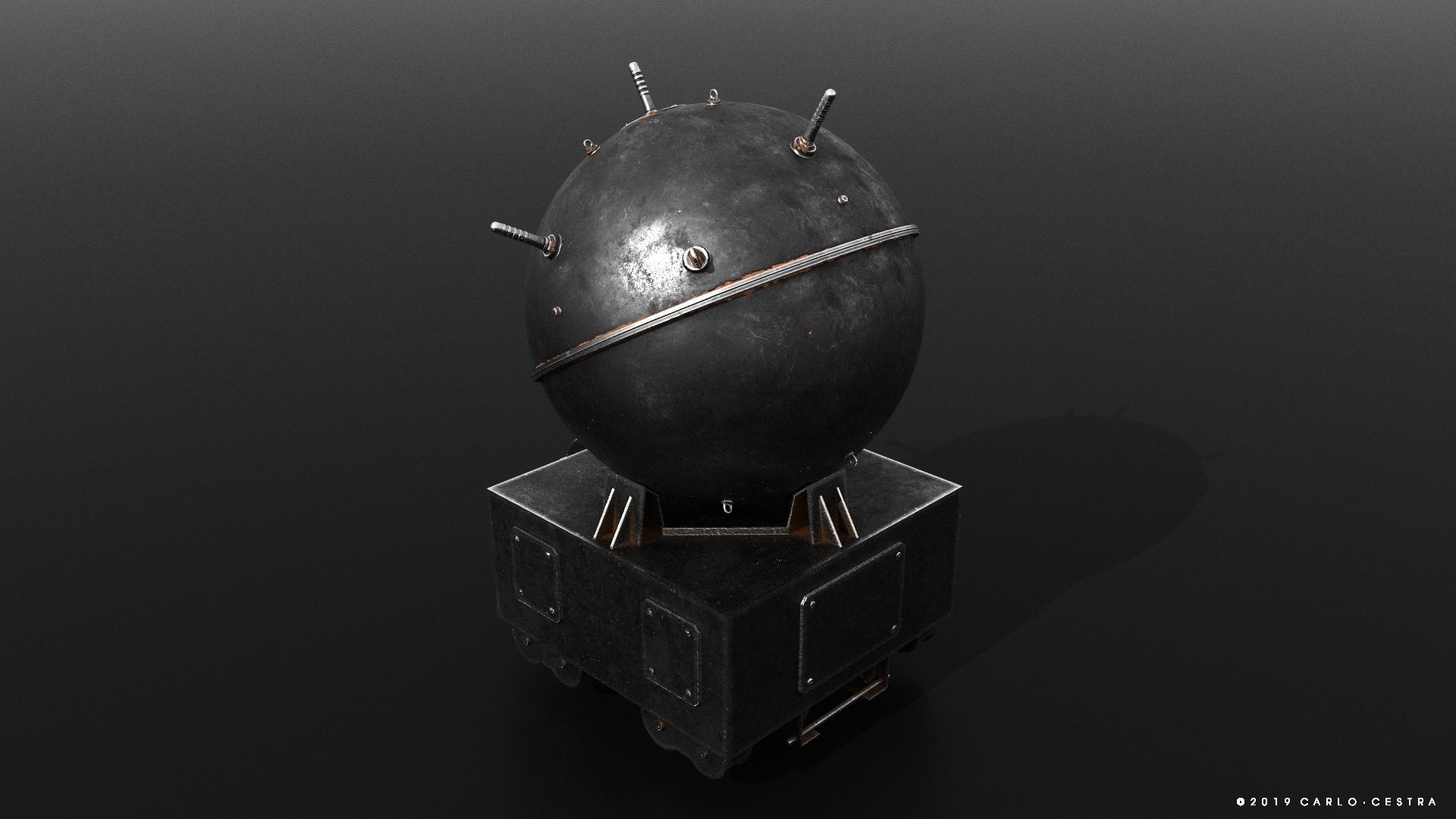 Naval mine Low-poly 3D model_3