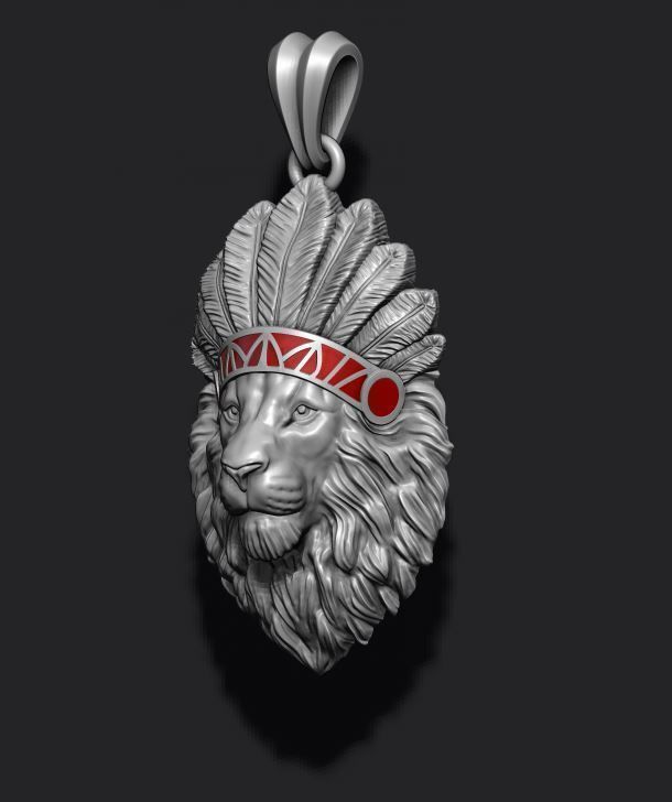 Native lion pendant 3D print model_6