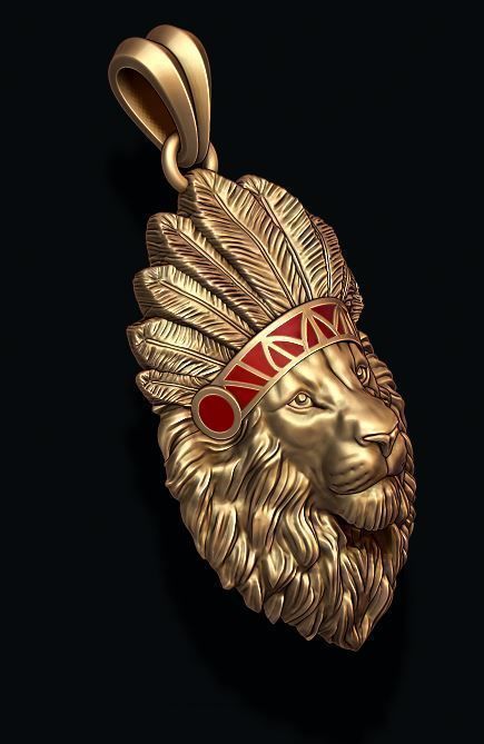 Native lion pendant 3D print model_7