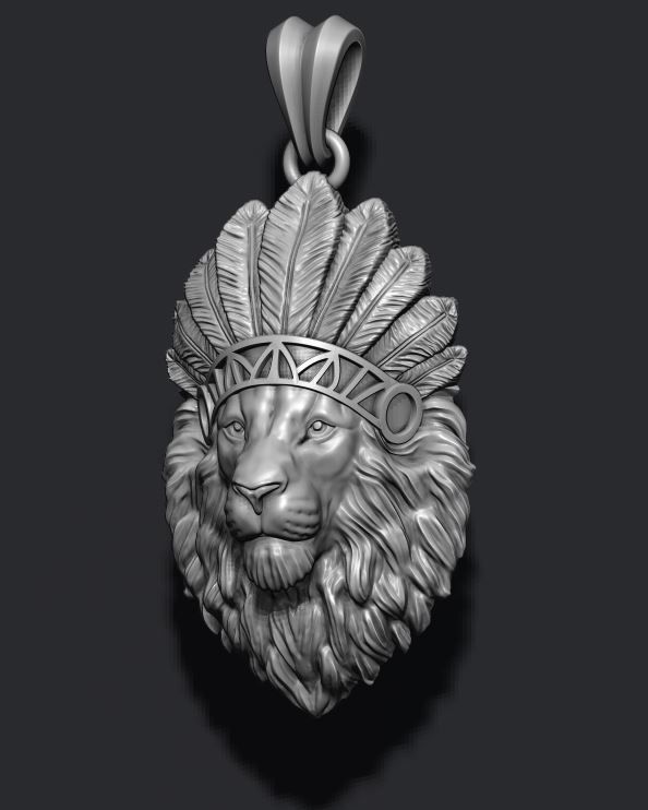 Native lion pendant 3D print model_4
