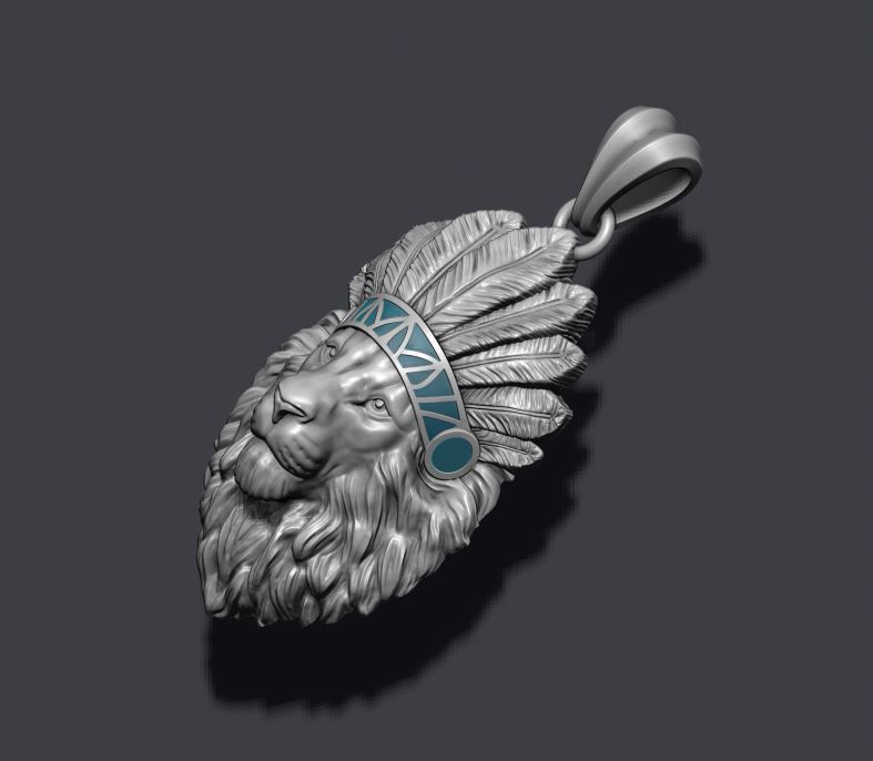 Native lion pendant 3D print model_5