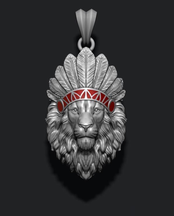 Native lion pendant 3D print model_3