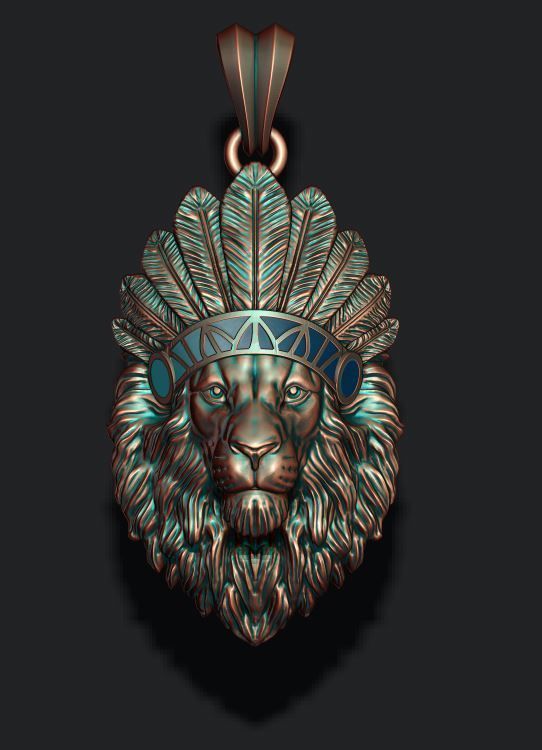 Native lion pendant 3D print model_1