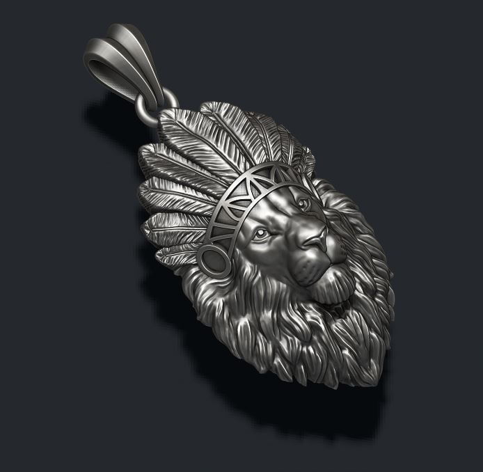 Native lion pendant 3D print model_2