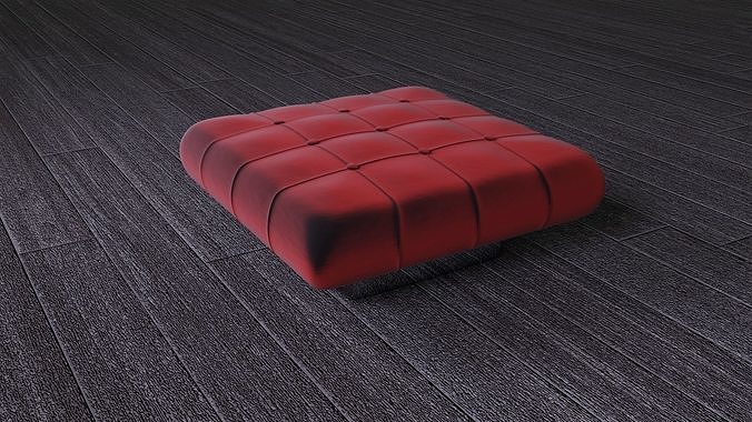 Red velvet padded stool 3D model