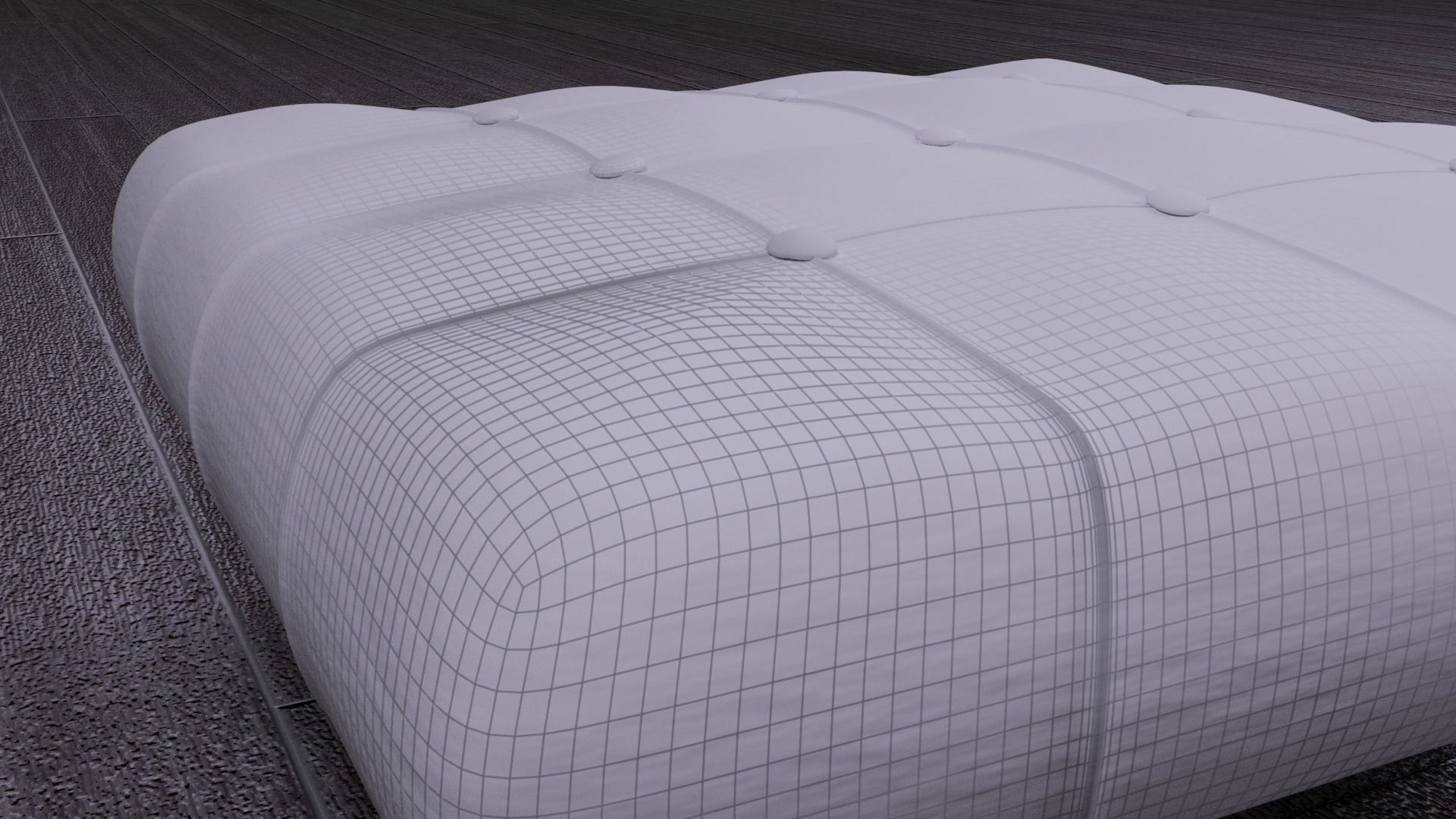 Red velvet padded stool 3D model_3