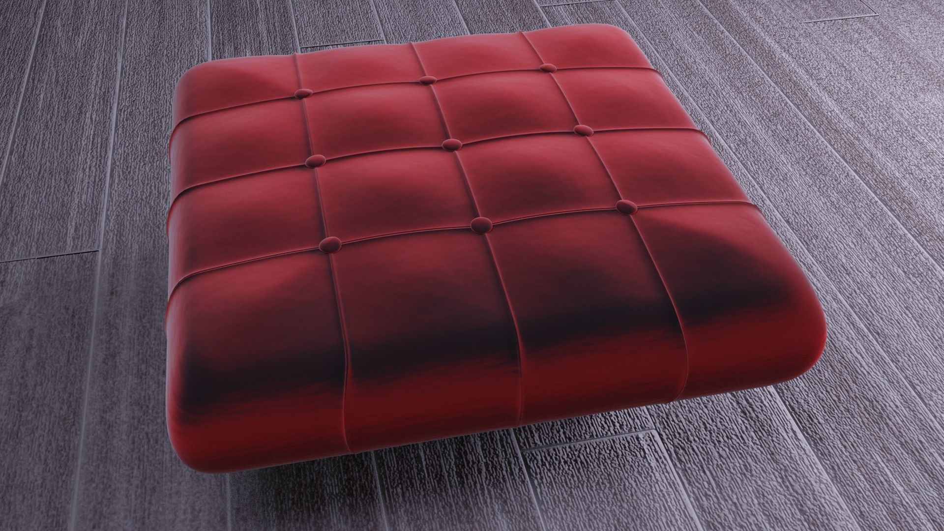 Red velvet padded stool 3D model_1