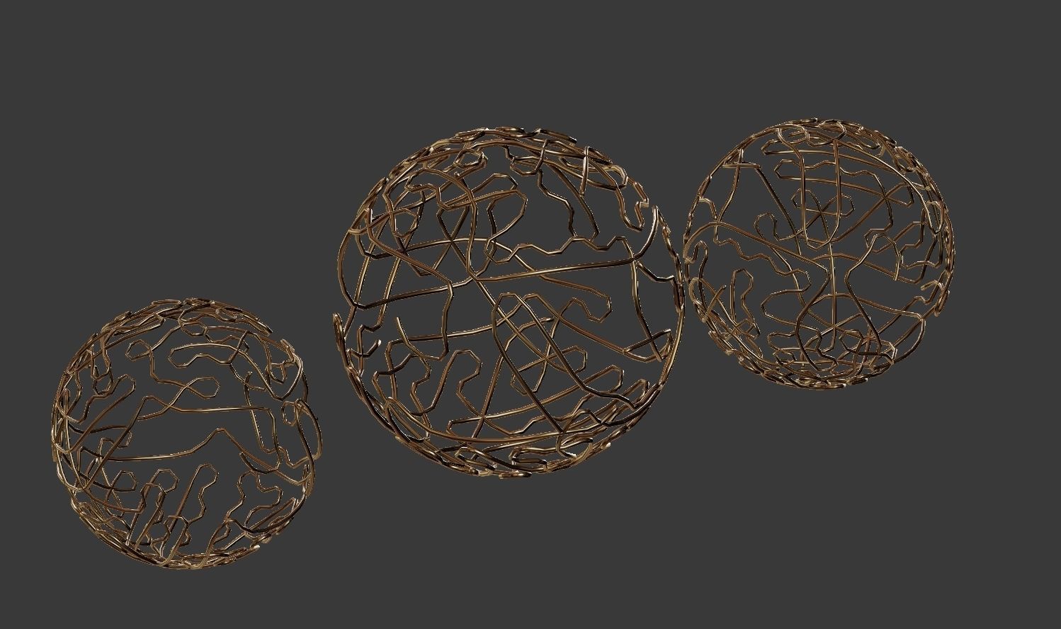 Brass Sphere Decor Set 3D model_4