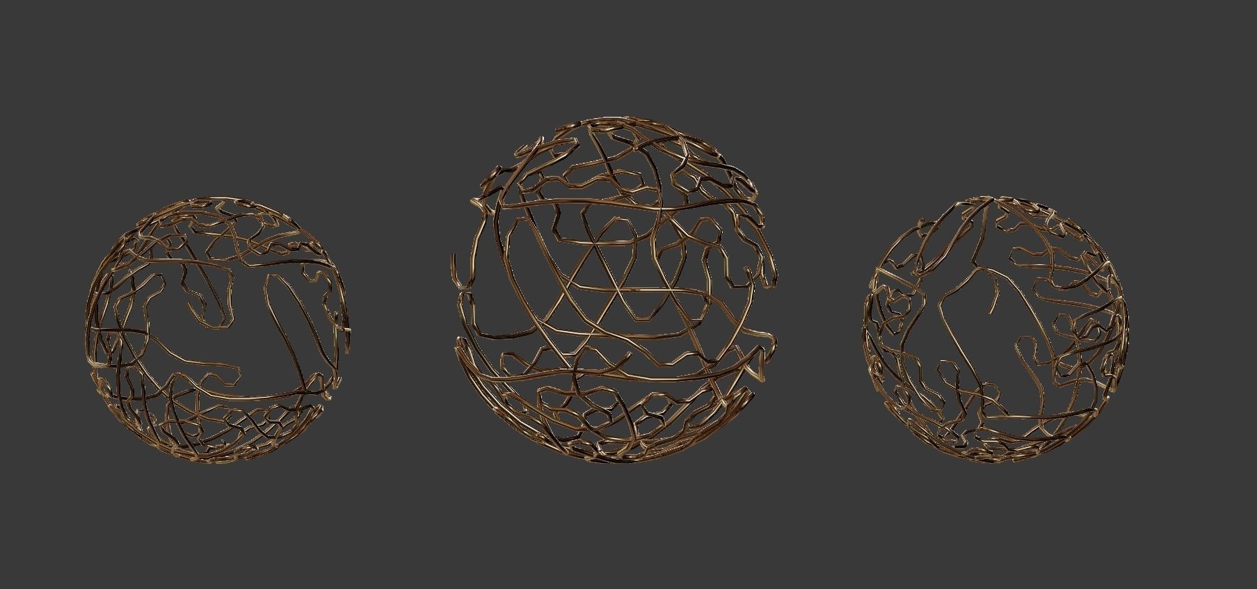 Brass Sphere Decor Set 3D model_3