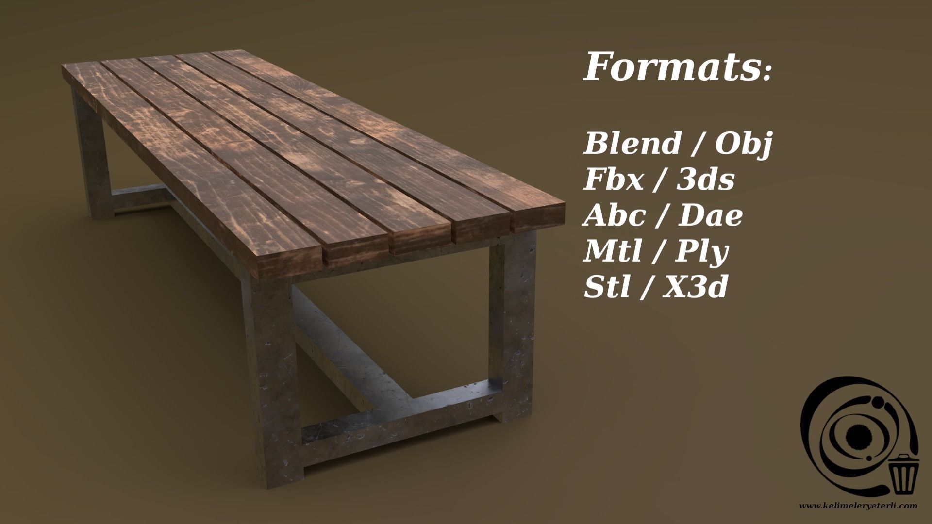 Bench 01 Low-poly 3D model_2
